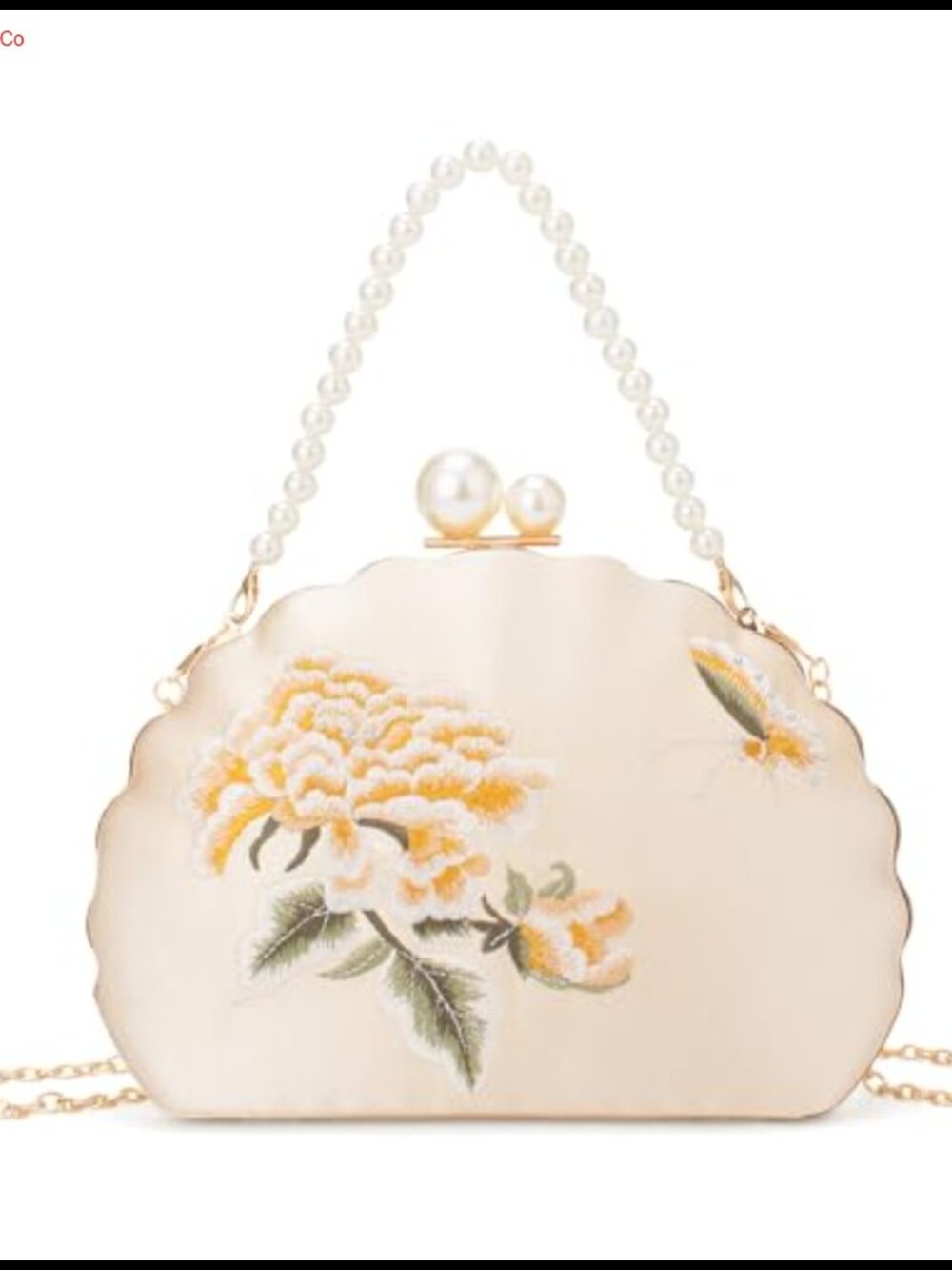 Floral Embroidery Evening Clutch Purse Pearl Crossbody Bag Wedding Party